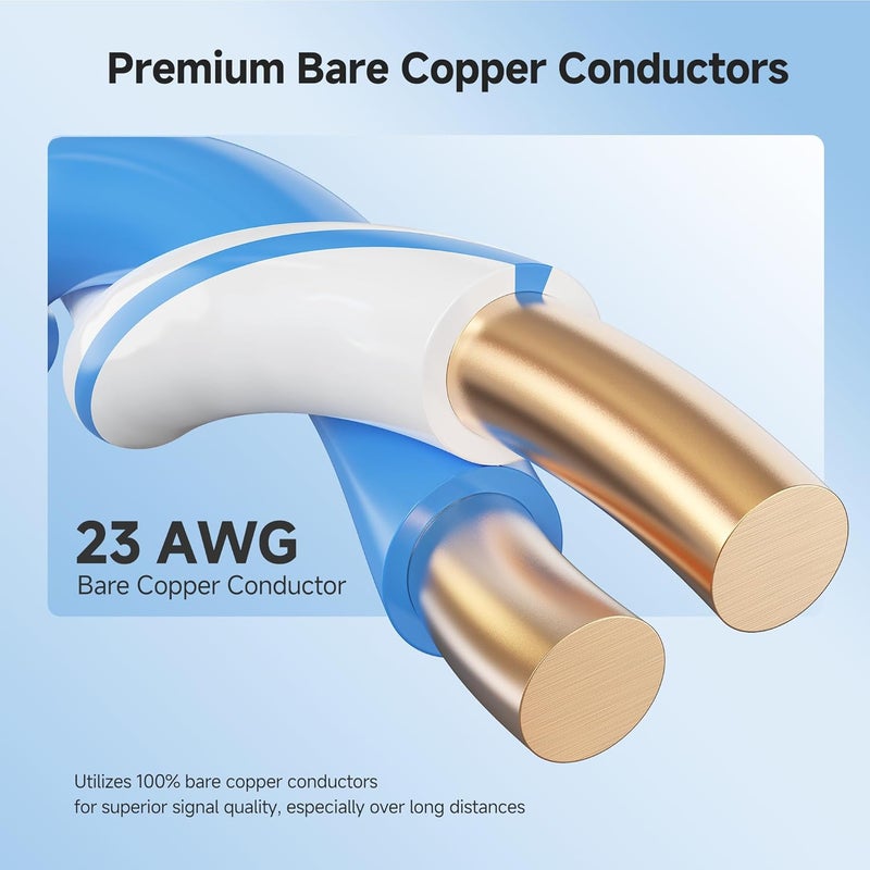 CableMatters كابل إيثرنت Cat 6 من النحاس الخالص بسمك 23AWG، معتمد من UL، مصنف CM، 300 قدم، صلب، كابل إيثرنت UTP Cat6، كابل إيثرنت Cat6، أزرق - Image 5